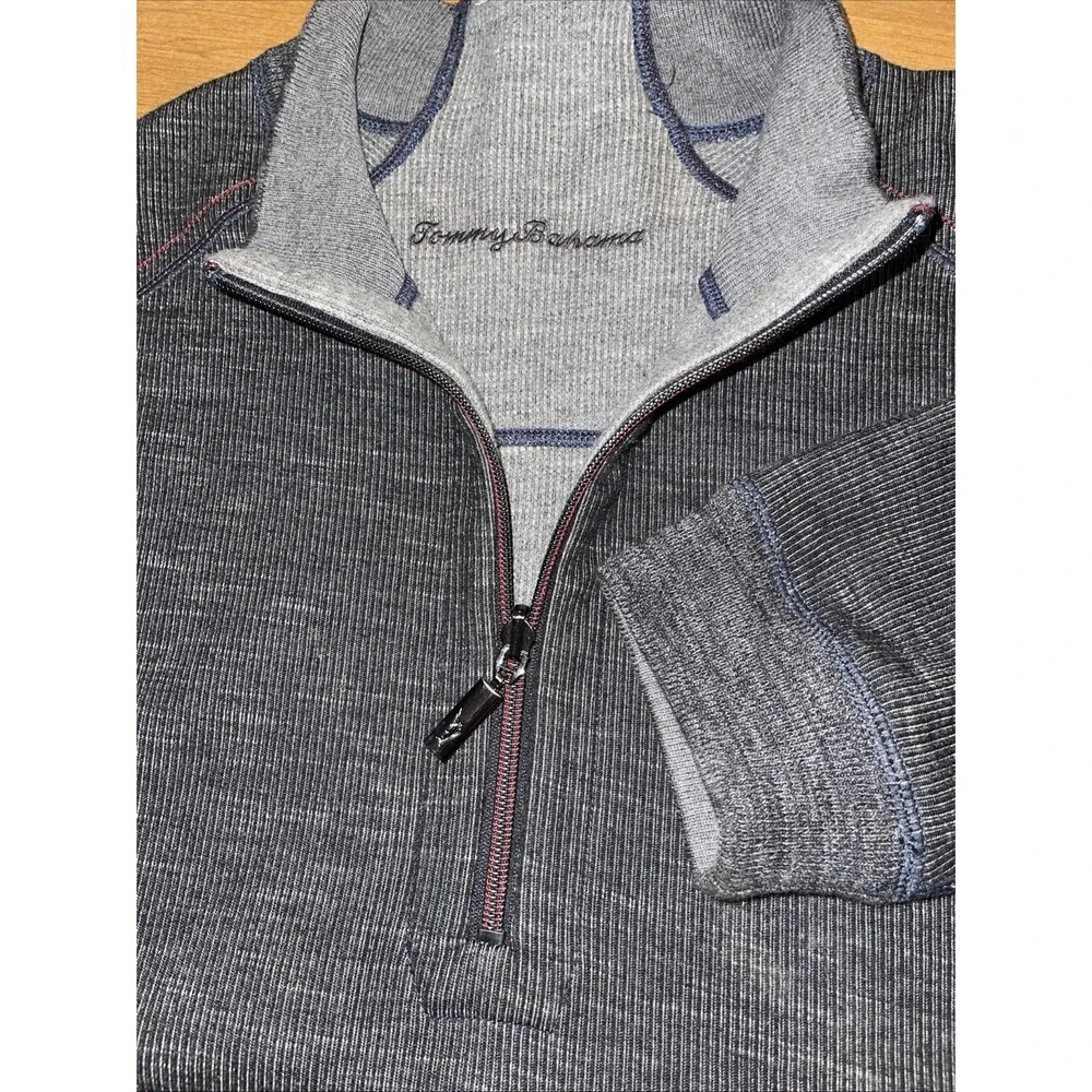 Tommy‎ Bahama Quarter Zip Sweater Men 2XL Gray Long Sleeve Logo Preppy
